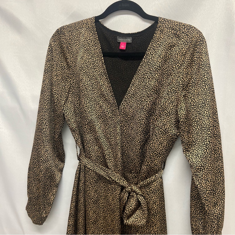 Vince Camuto Abstract Cheetah Print Long Sleeve Midi Dress Wrap Bodice Small - Picture 2 of 6